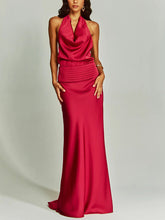 Elegant Chic Halter Neck Satin Party Maxi Dress